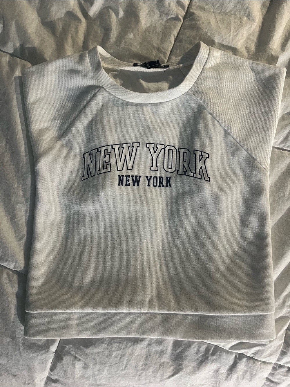 Forever 21 White Crop Top with Navy "New York" Print